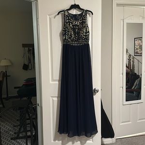 Navy Blue & Gold Formal Dress